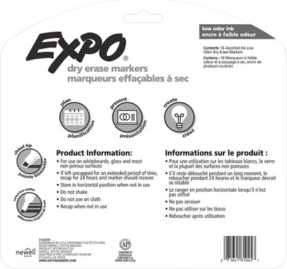 EXPO Low-Odor Dry Erase Markers - Chisel Tip (Set of 16)