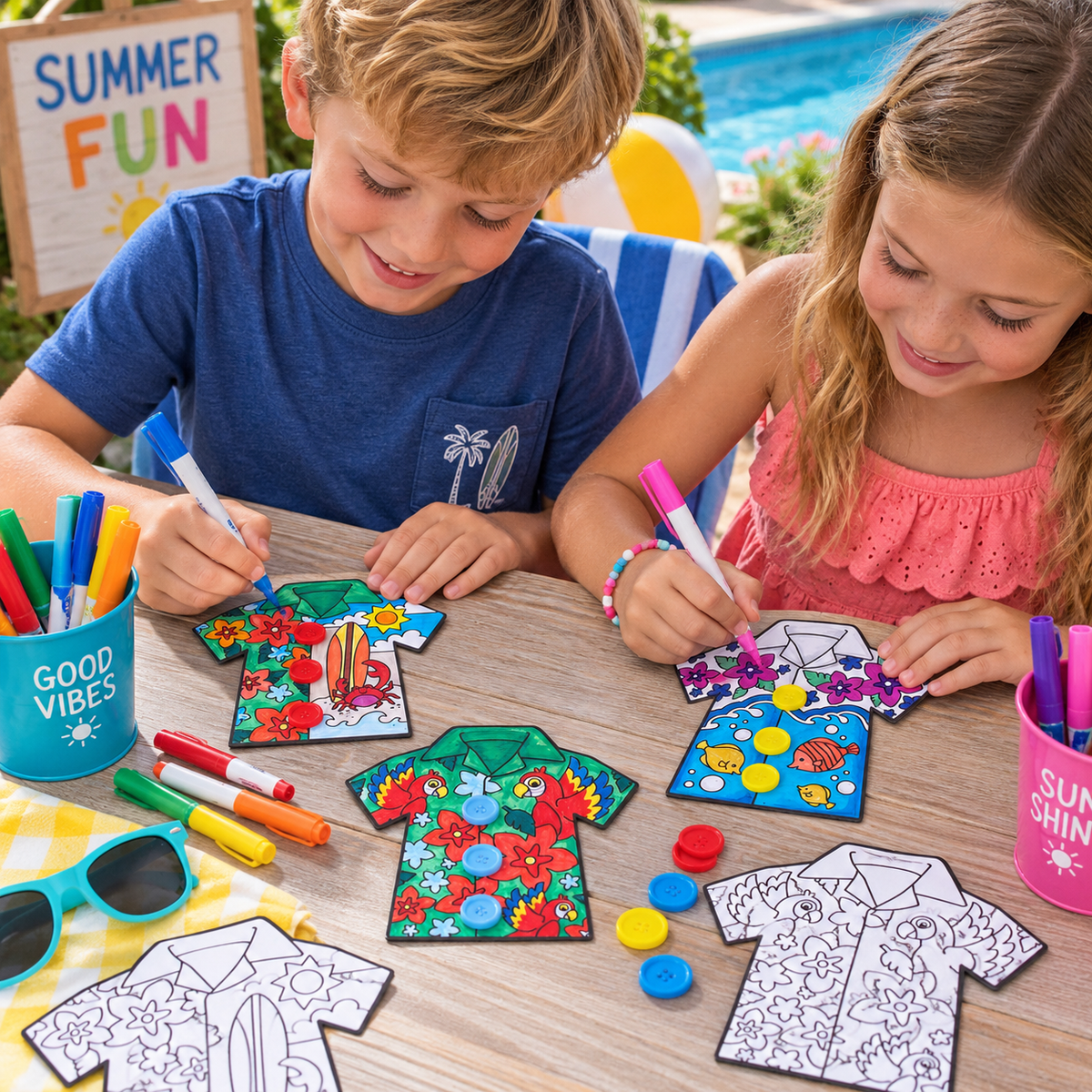 Color Your Own Hawaiian Shirts with Buttons Craft Kit (12 Pack)