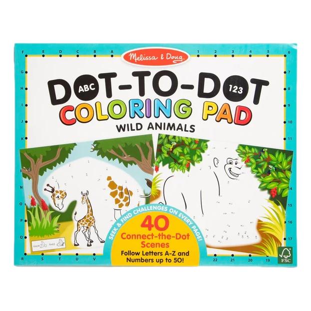 ABC 123 Dot-to-Dot Coloring Pad - Wild Animals - EconoCrafts