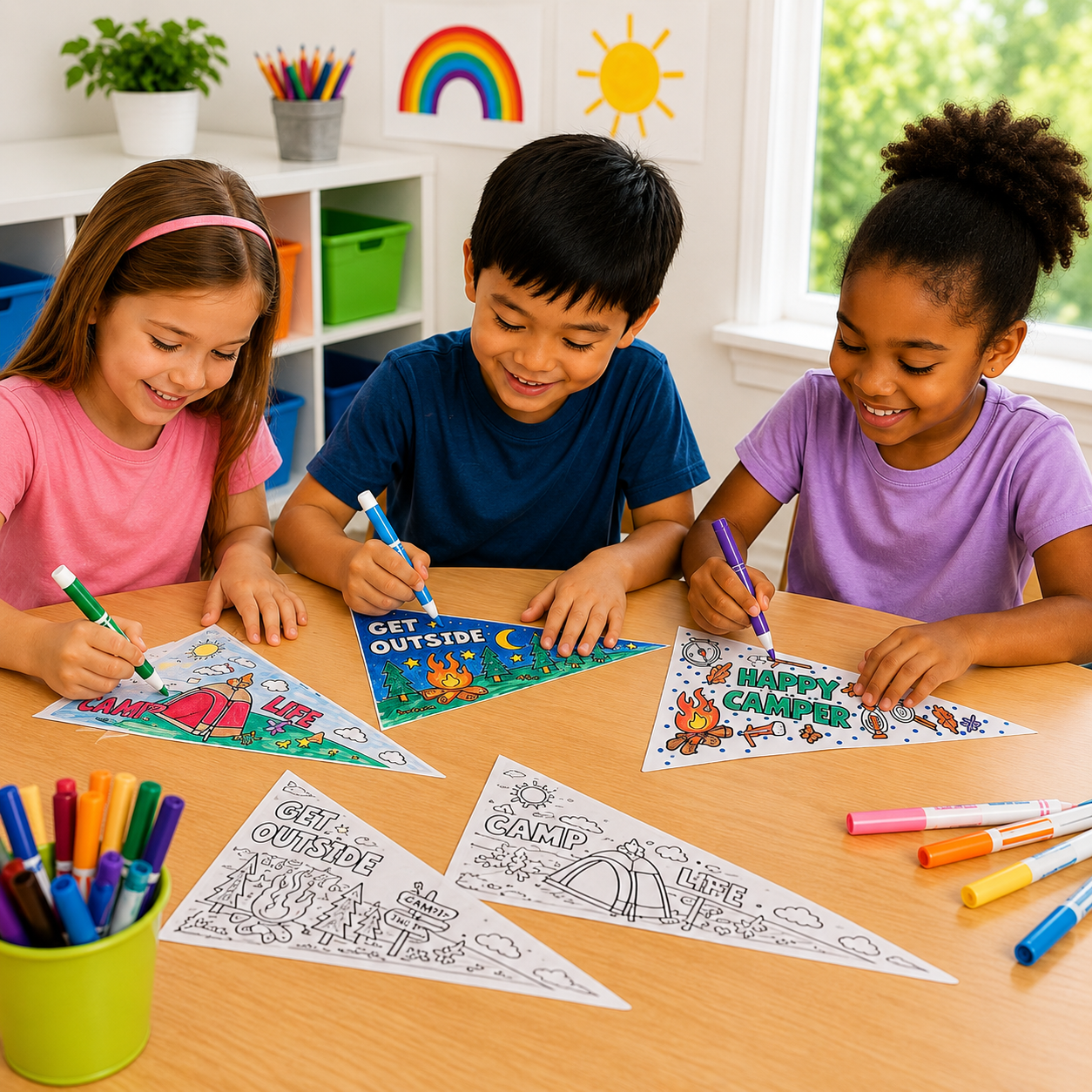 Color Your Own Paper Camp-Themed Pennants (12 Pack)