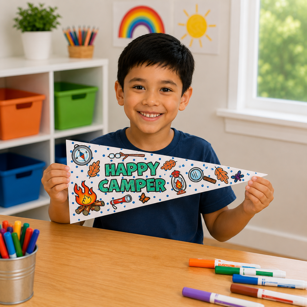 Color Your Own Paper Camp-Themed Pennants (12 Pack)