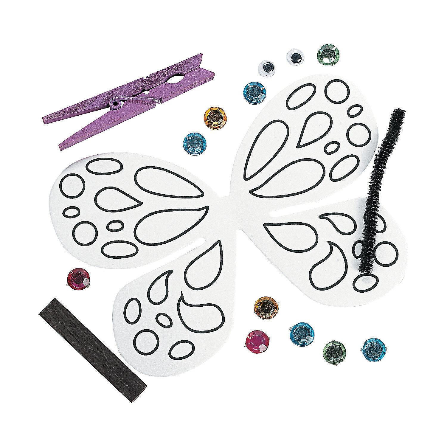 Clothespin Butterfly Magnet Craft Kit (12 Pack) - EconoCrafts