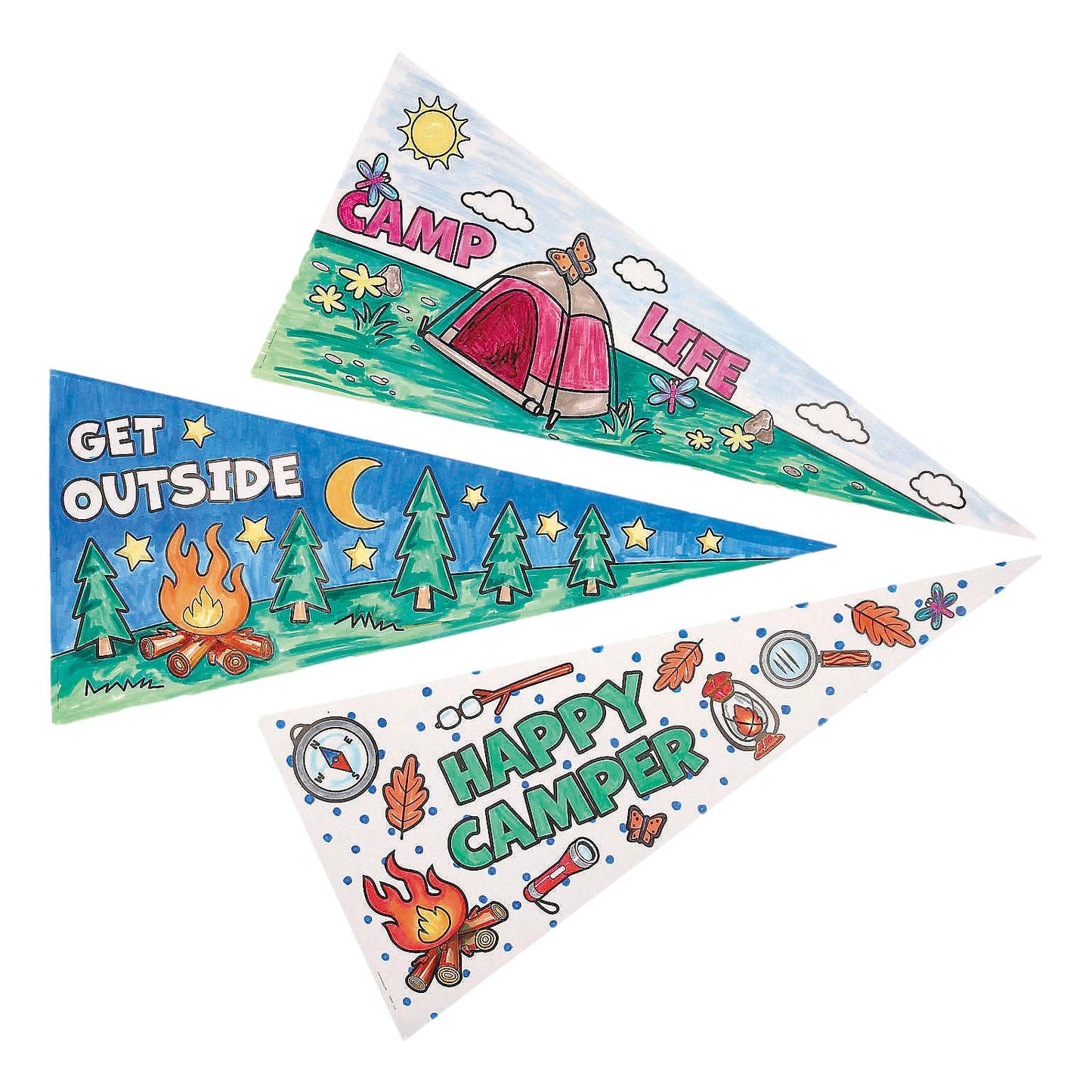 Color Your Own Paper Camp-Themed Pennants (12 Pack)