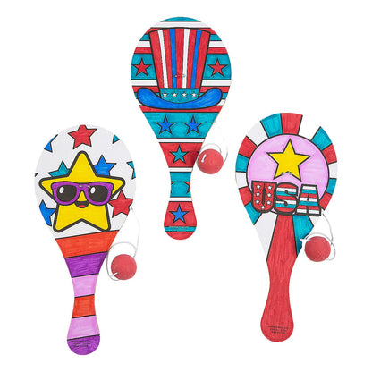 Color Your Own Patriotic Paddleball Games (12 Pack)