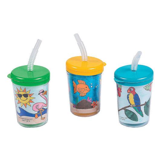 Color Your Own Tropical Cups (12 Pack)