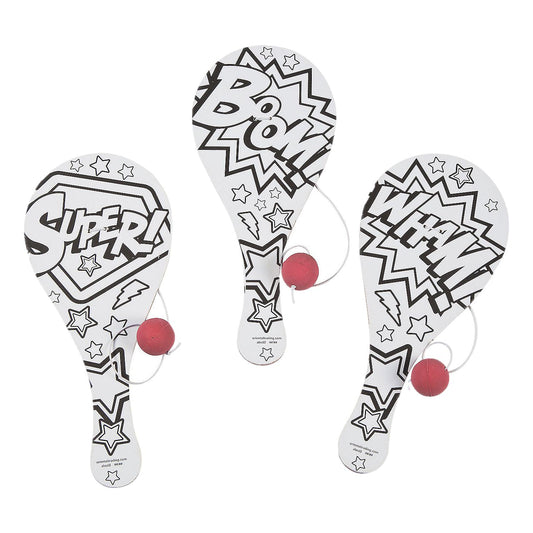 Color Your Own Superhero Paddleball Games (12 Pack)
