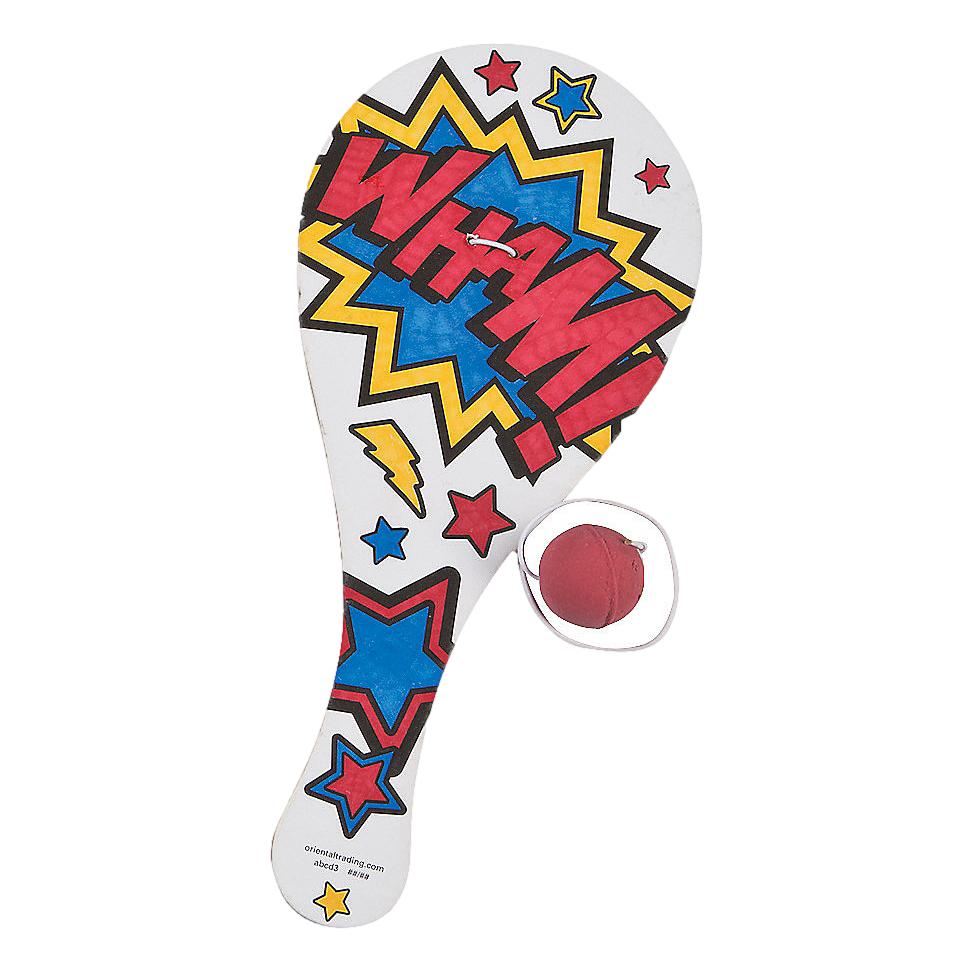 Color Your Own Superhero Paddleball Games (12 Pack)