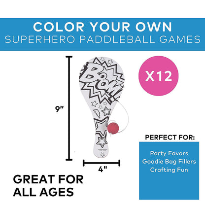 Color Your Own Superhero Paddleball Games (12 Pack)