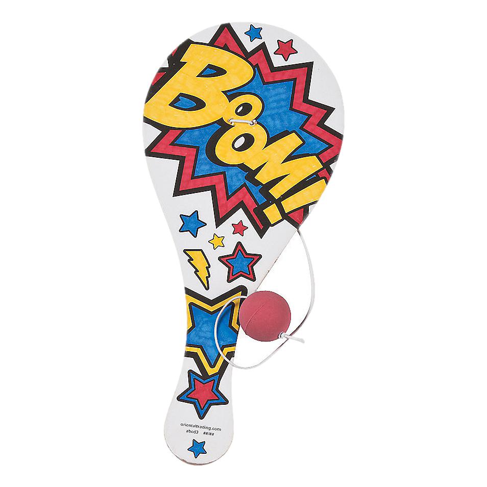 Color Your Own Superhero Paddleball Games (12 Pack)