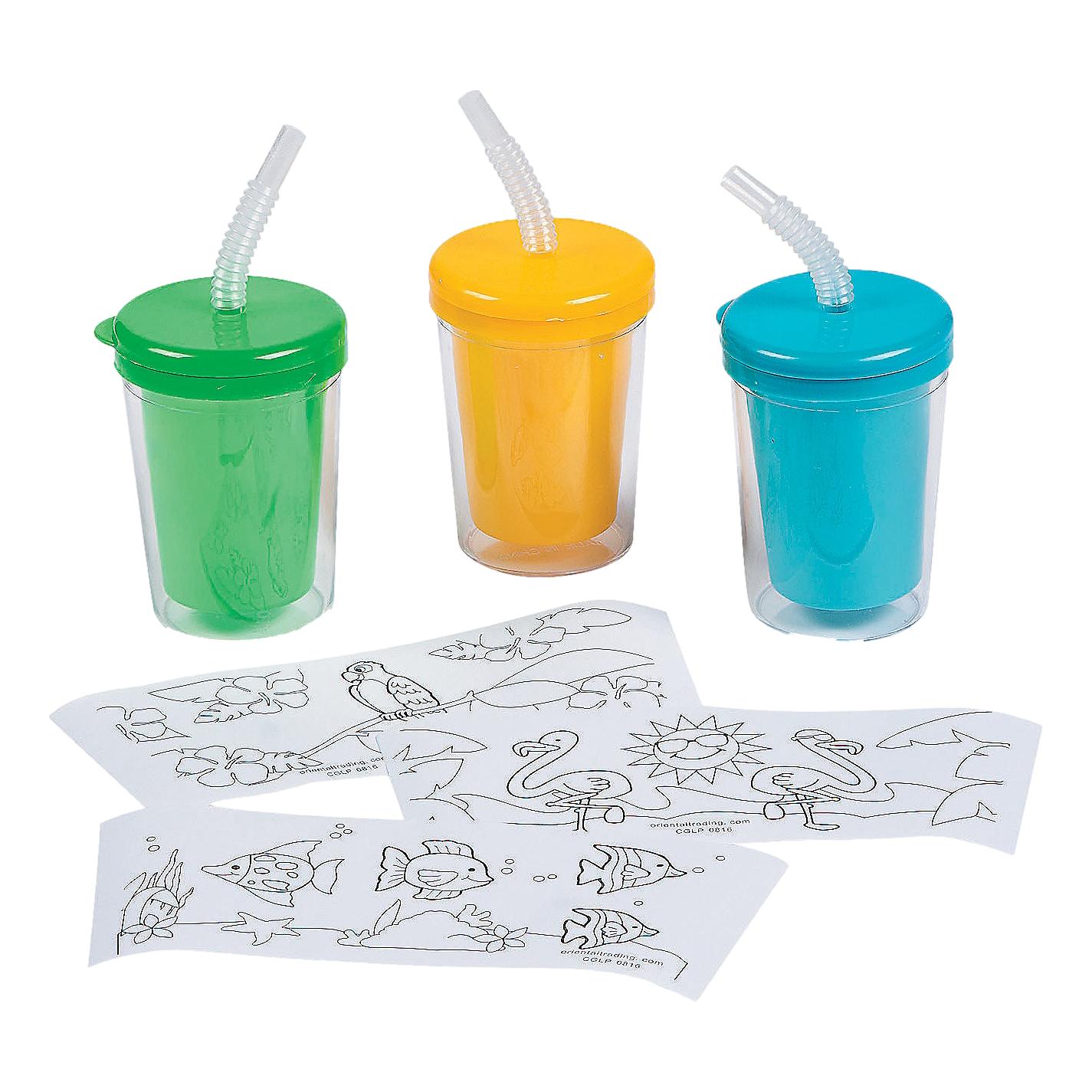 Color Your Own Tropical Cups (12 Pack)