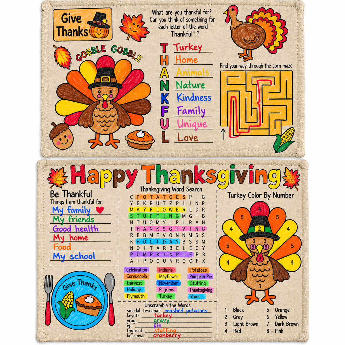 CYO Canvas Thanksgiving Placemats (6 Pack)