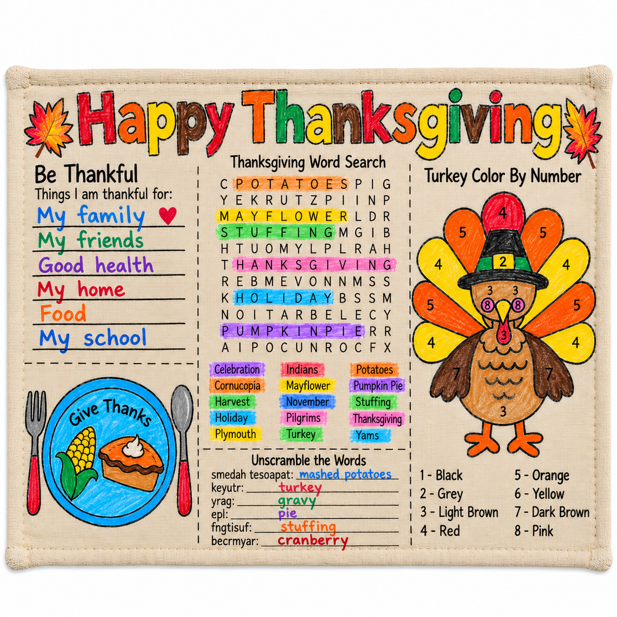 CYO Canvas Thanksgiving Placemats (6 Pack)