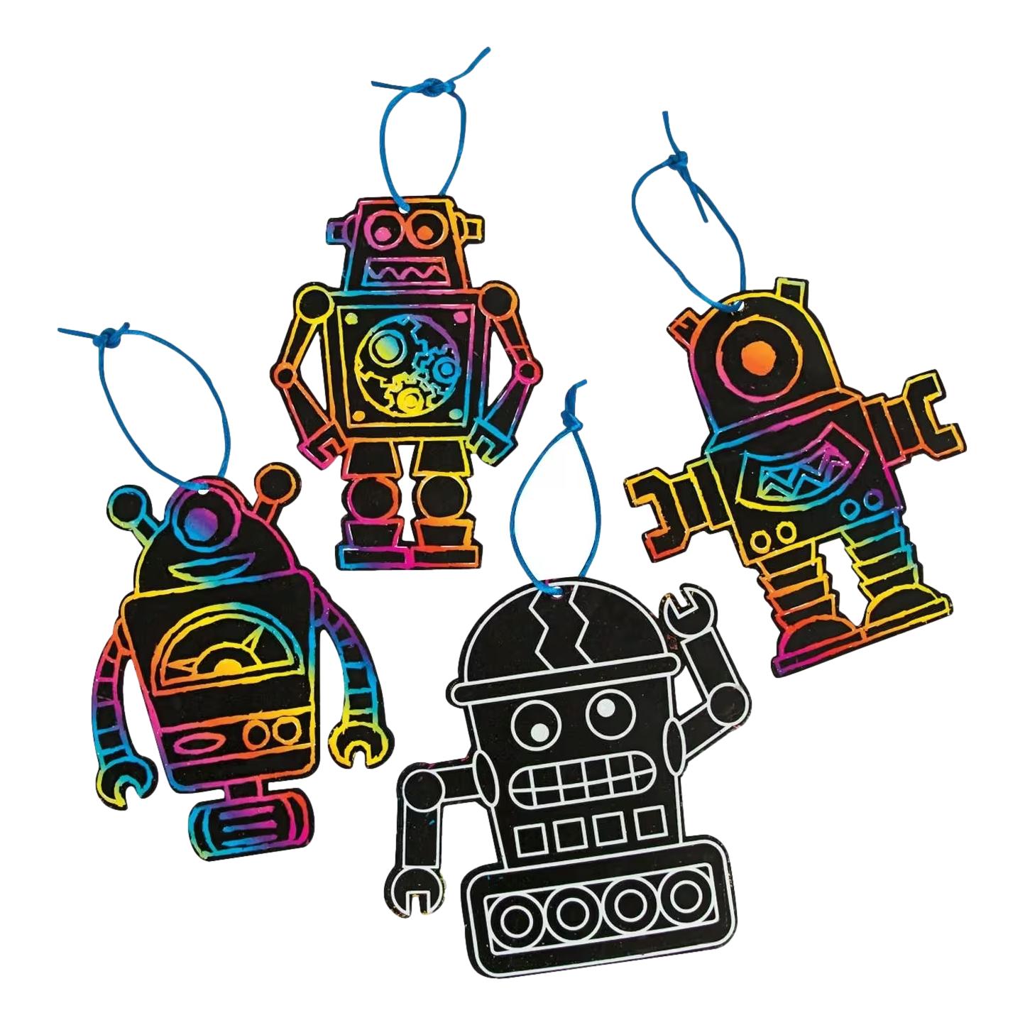Scratch Art Robot Ornaments (24 Pack)