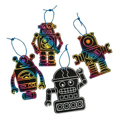 Scratch Art Robot Ornaments (24 Pack)