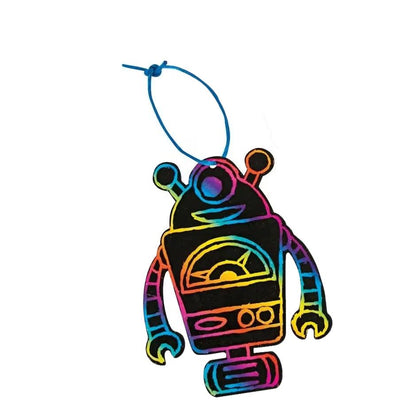 Scratch Art Robot Ornaments (24 Pack)