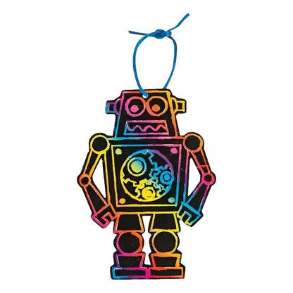 Scratch Art Robot Ornaments (24 Pack)