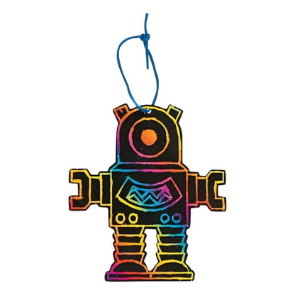 Scratch Art Robot Ornaments (24 Pack)