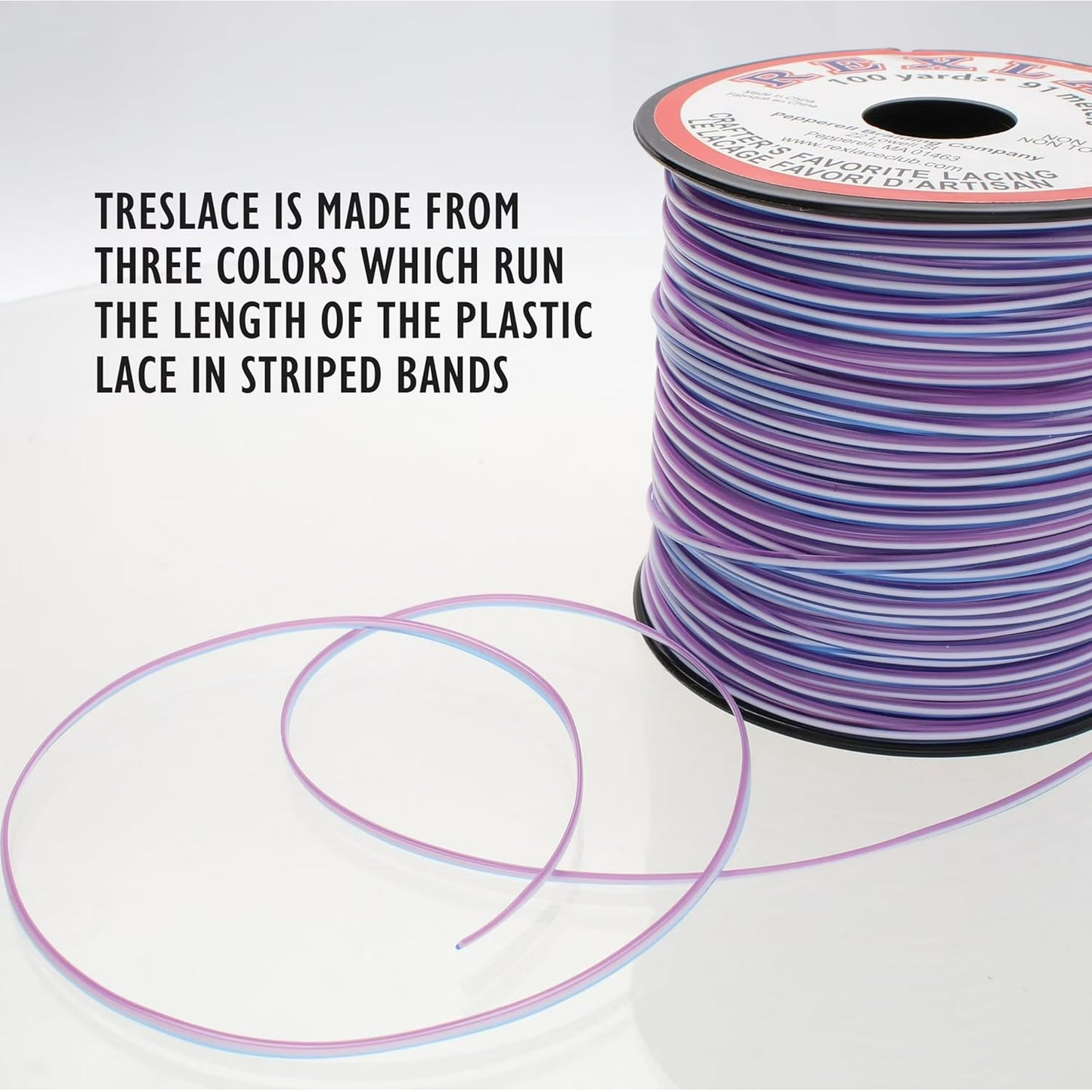 Treslace Rexlace Plastic Lacing - Clear Blue / White / Clear Purple