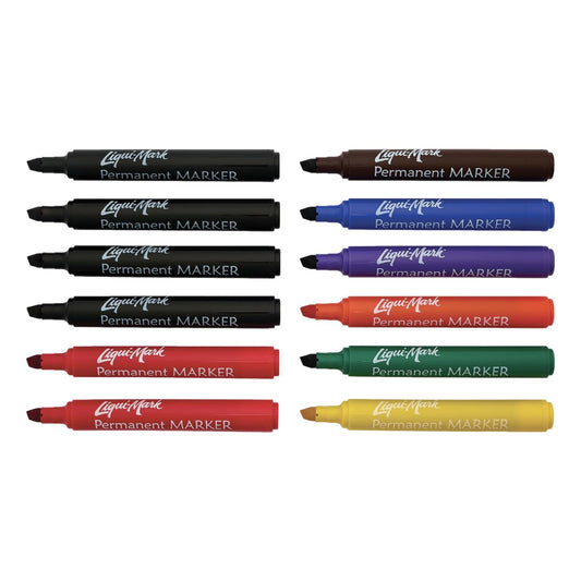 Liqui-Mark Permanent Marker Chisel Tip - Assorted (12 Pack)