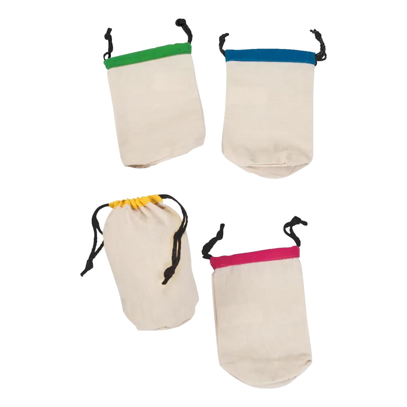 Small Canvas Drawstring Bags with Bright Trim (12 Pack)