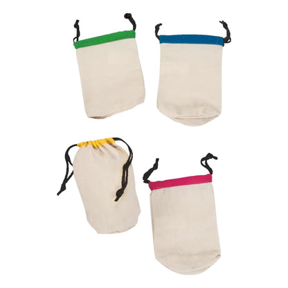 Small Canvas Drawstring Bags with Bright Trim (12 Pack)