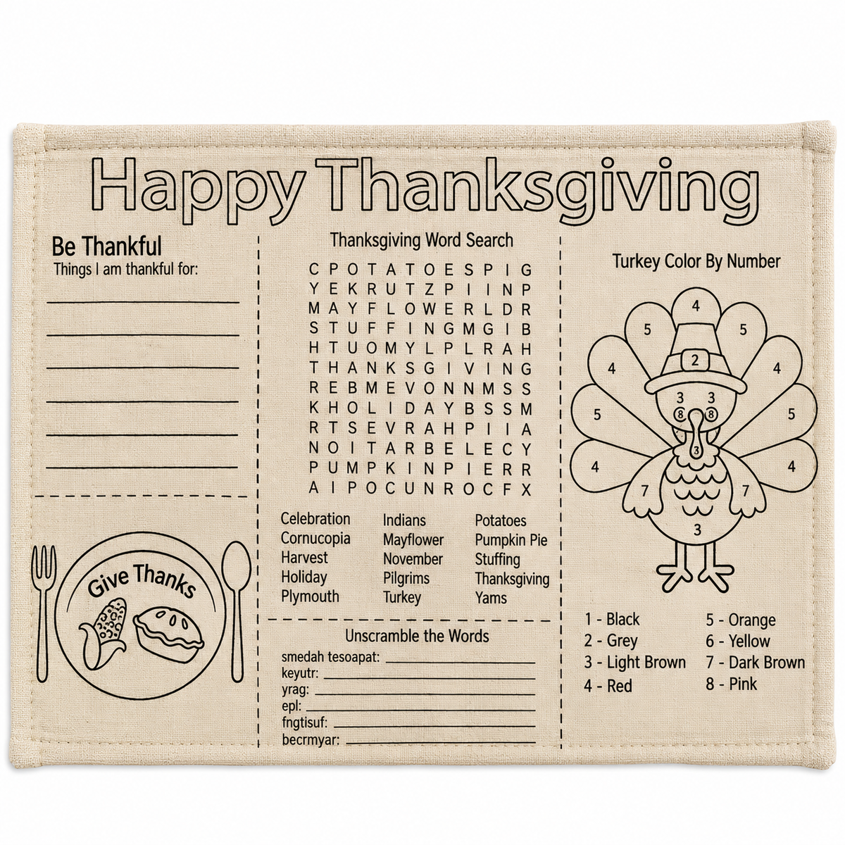 CYO Canvas Thanksgiving Placemats (6 Pack)