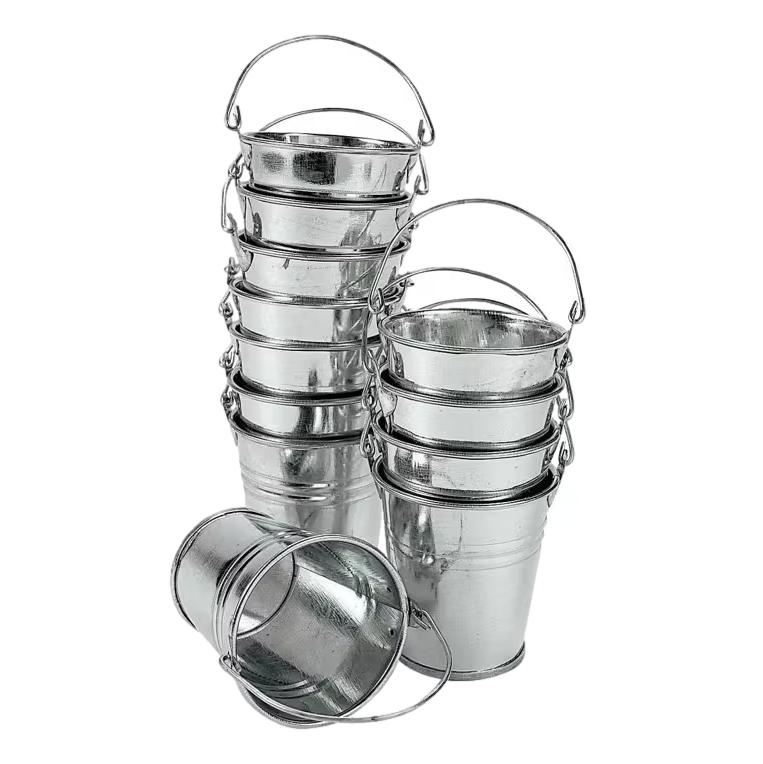 Mini Galvanized Metal Pails (12 Pack)