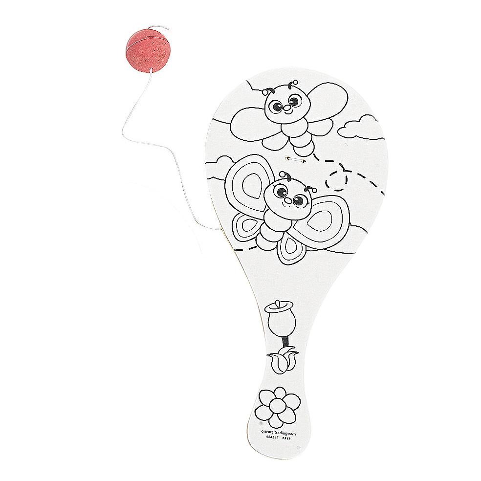 Color Your Own Wood Spring Paddleball Games (12 Pack)