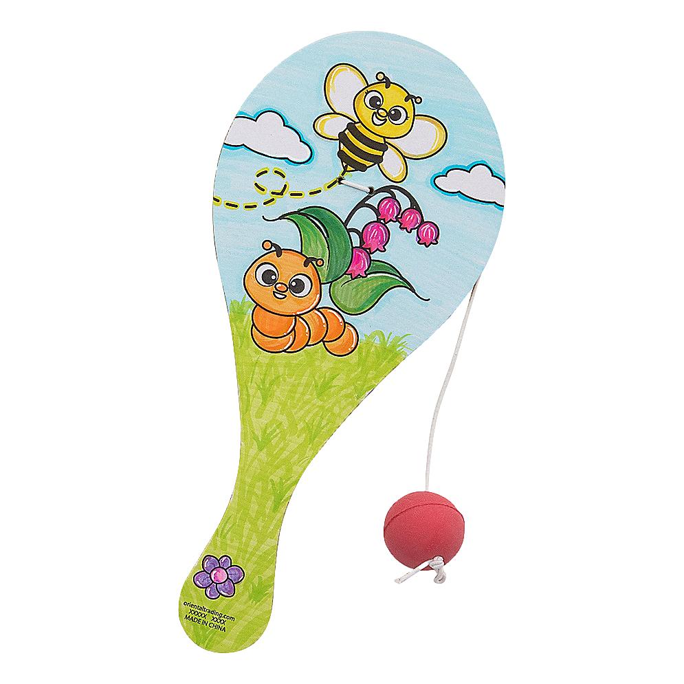 Color Your Own Wood Spring Paddleball Games (12 Pack)