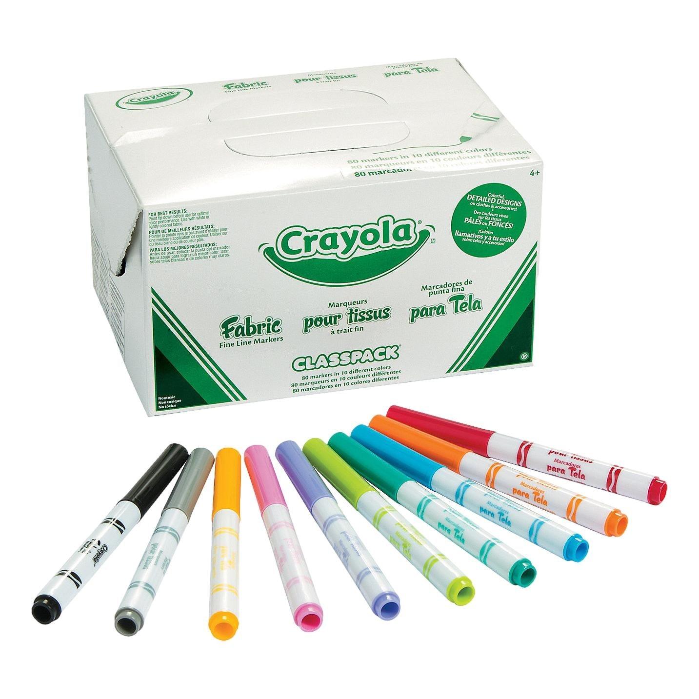 Crayola Fabric Markers - 10 Colors (80 Pack) - EconoCrafts