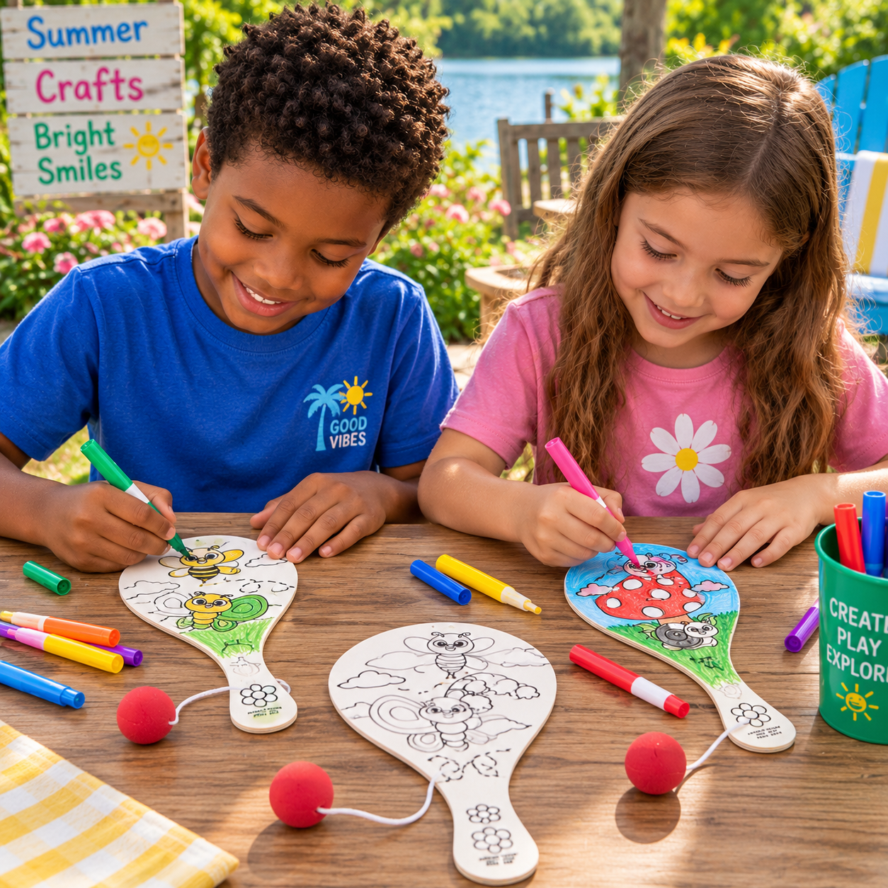 Color Your Own Wood Spring Paddleball Games (12 Pack)
