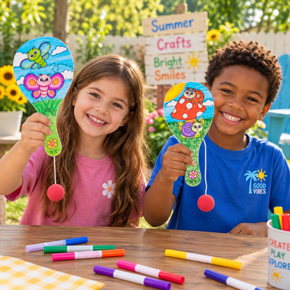 Color Your Own Wood Spring Paddleball Games (12 Pack)
