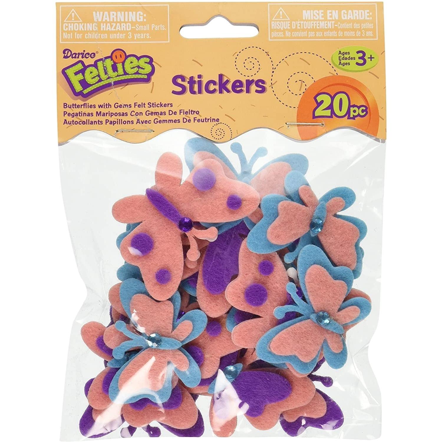 Felt Butterfly Stickers With Gems (20 Pack) - EconoCrafts