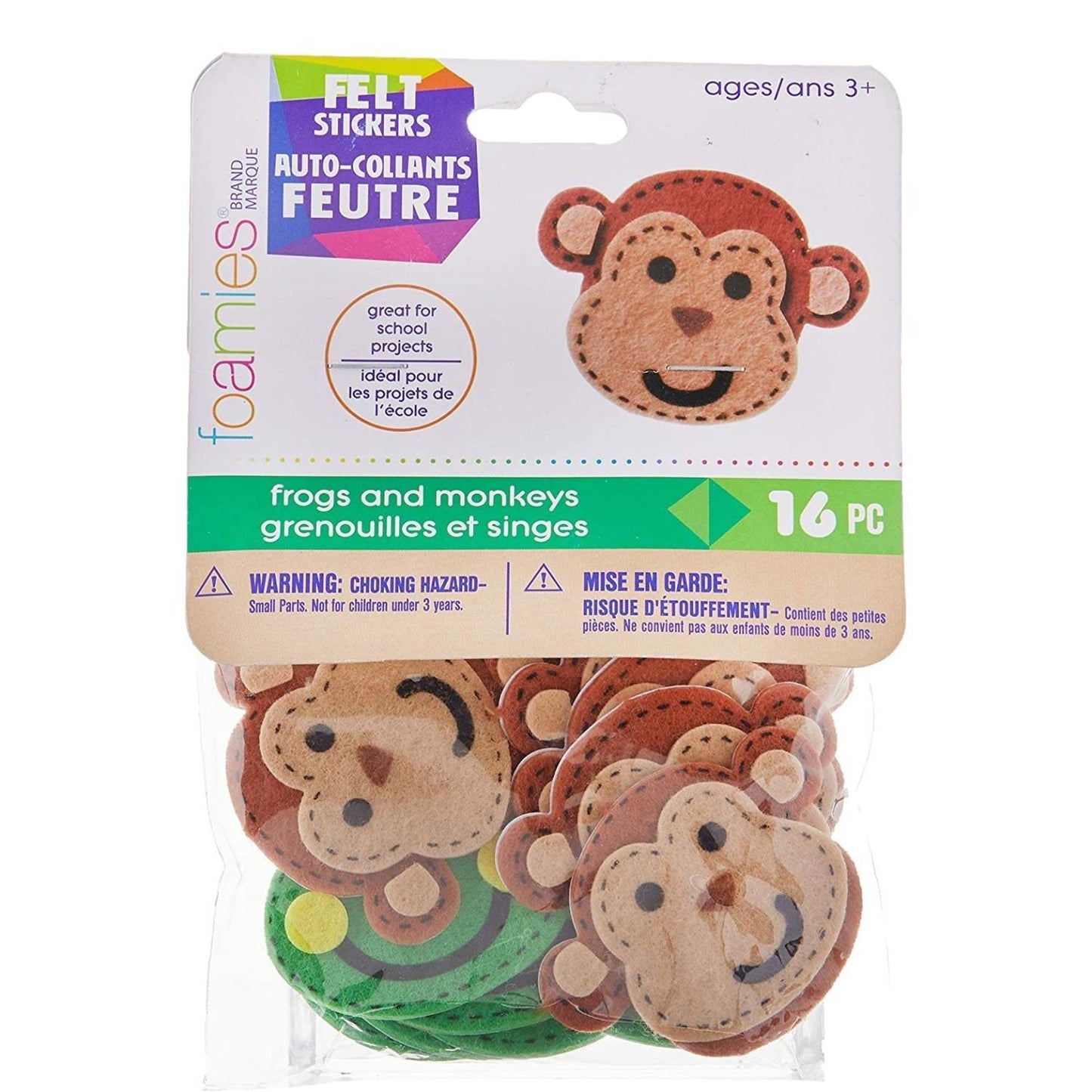 Felt Frogs and Monkeys Stickers (16 Pack) - EconoCrafts