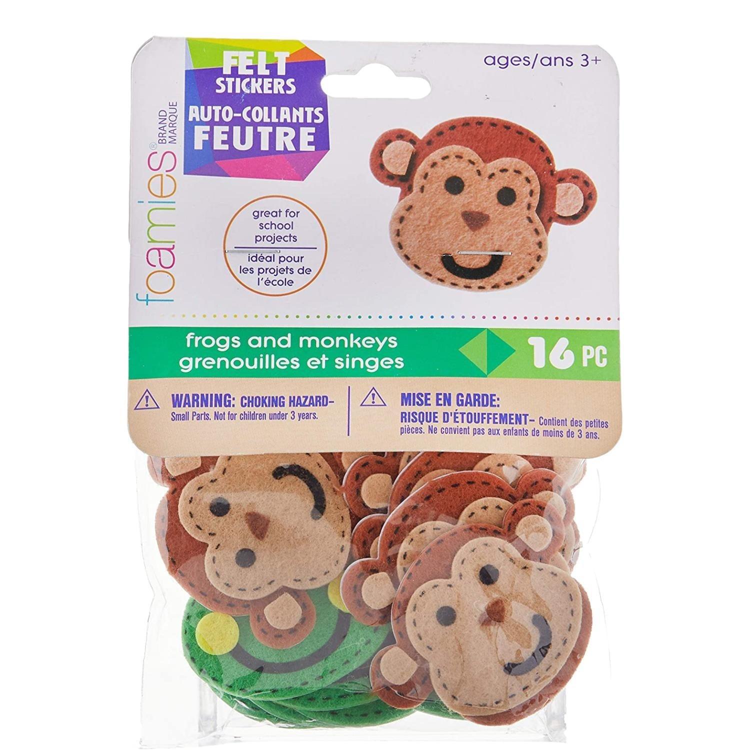 Felt Frogs and Monkeys Stickers (16 Pack) - EconoCrafts