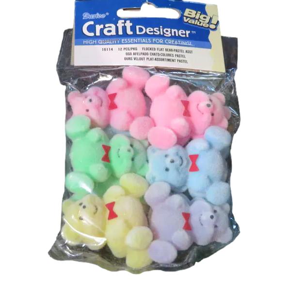 Pastel Flocked Bears With Flat Backs (12 Pack)