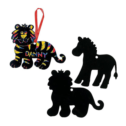Scratch Art Safari Animals Ornaments (24 Pack)