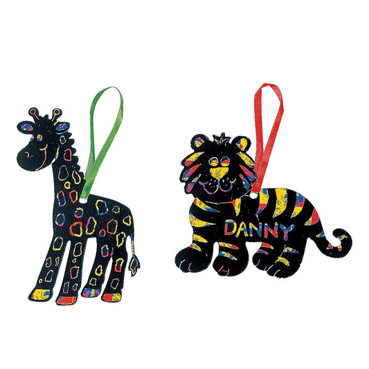 Scratch Art Safari Animals Ornaments (24 Pack)