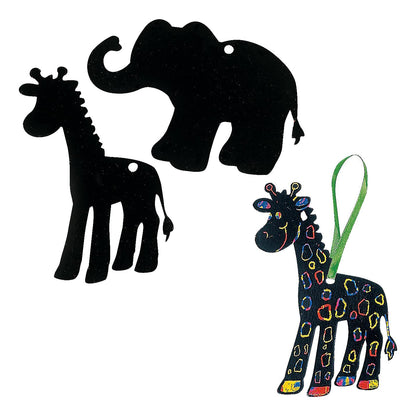 Scratch Art Safari Animals Ornaments (24 Pack)