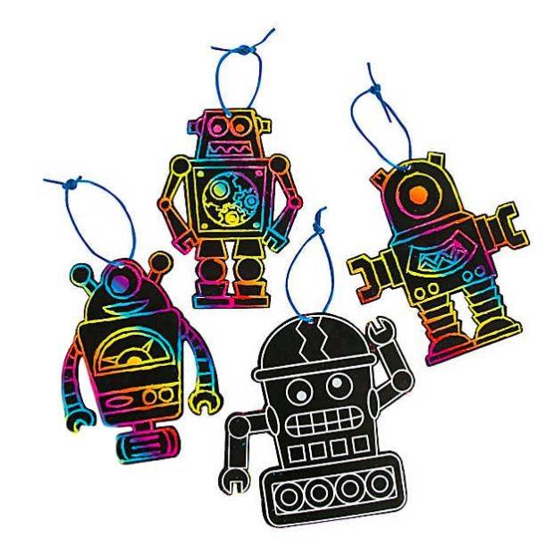 Scratch Art Robot Ornaments (24 Pack) - EconoCrafts