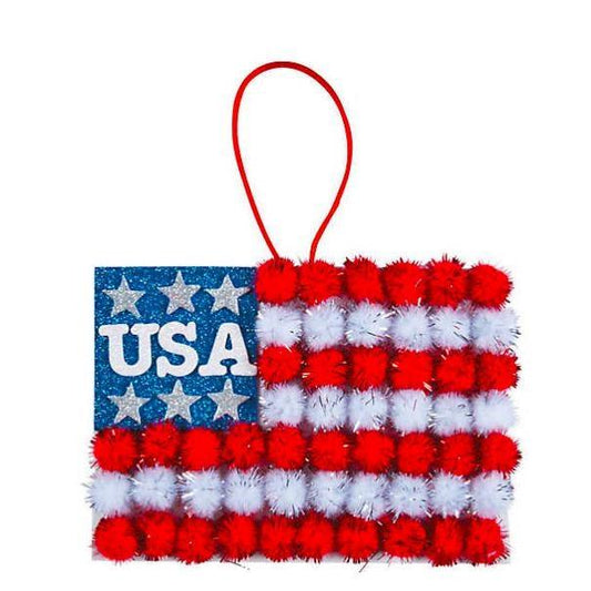 USA Pom-Pom Flag Sign Craft Kit (12 Pack) - EconoCrafts
