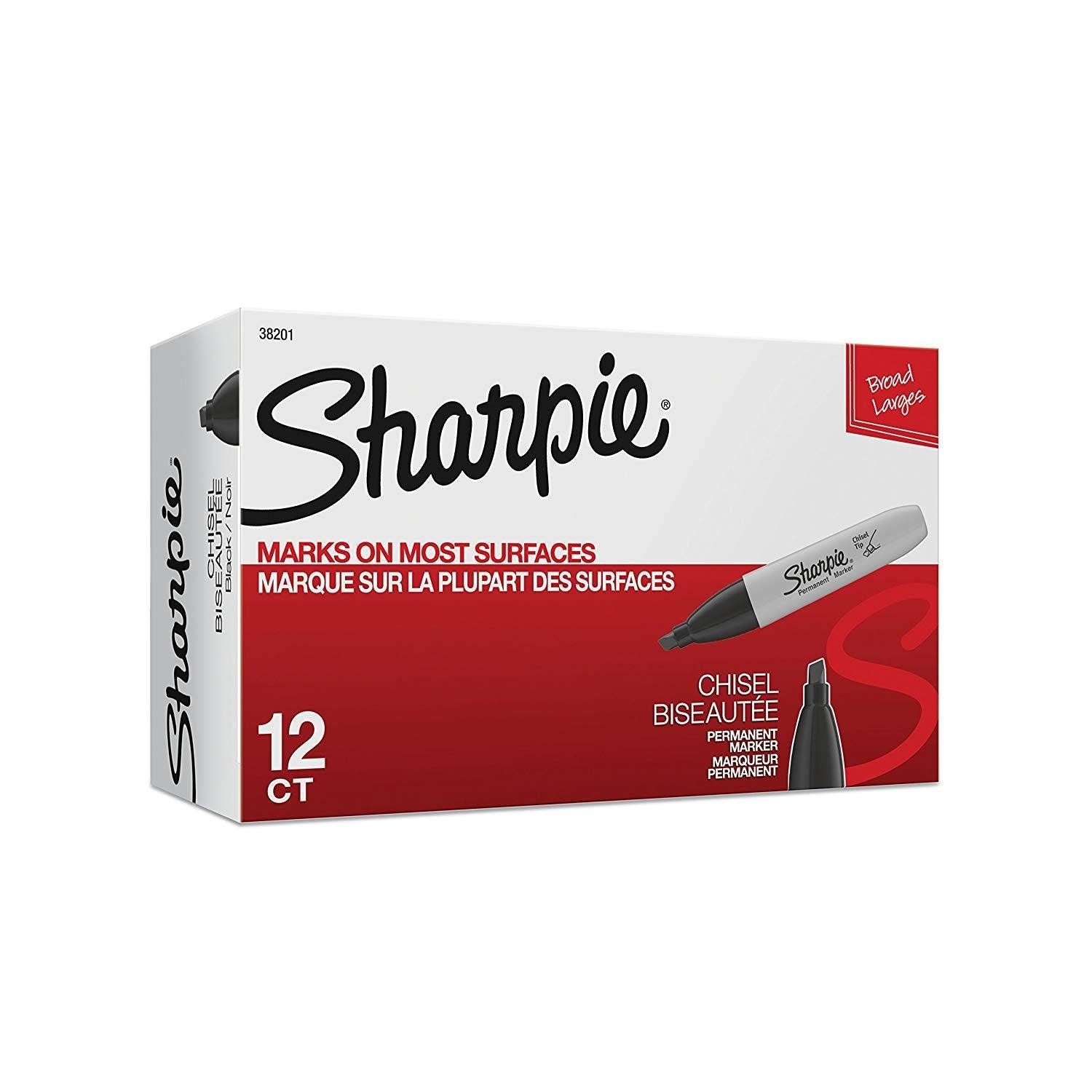 Sharpie Chisel Tip Markers - Black (12 Pack) - EconoCrafts