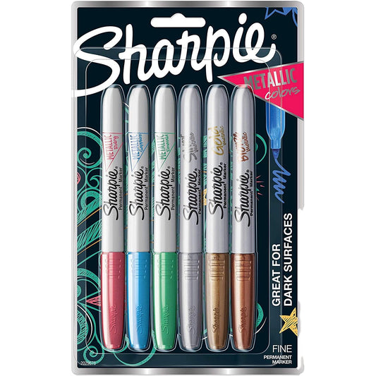  Sharpie Metallic Permanent Markers, Fine Point, Assorted Colors, 6-Count Permanent Marker (2029678)